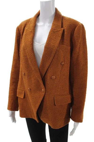 L'Agence Women Brown Collared Long Sleeve Solid Blazer Button Size 14
