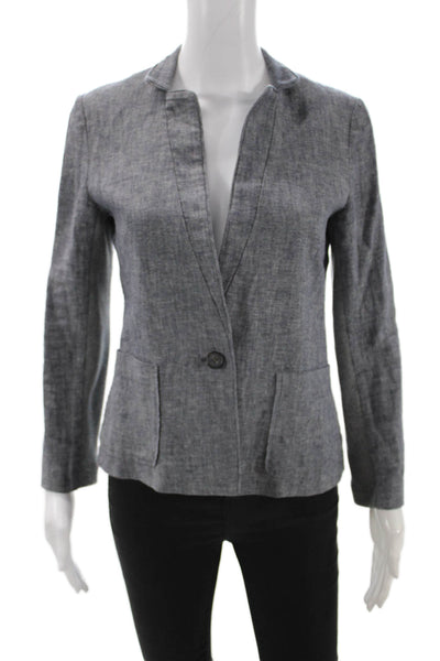 Vince Women Gray Button Blazer Mock Neck Long Sleeve Classic Size 2