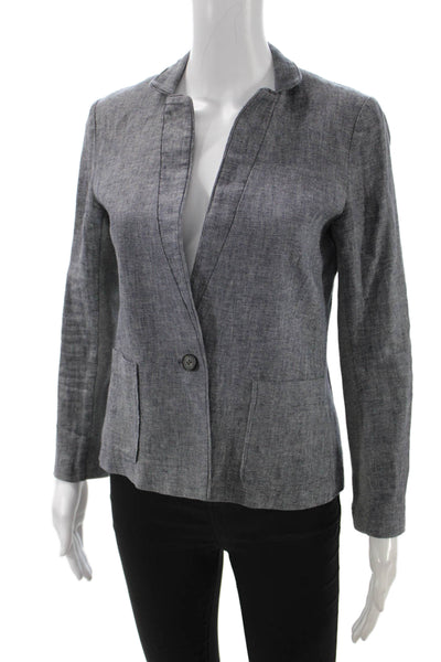 Vince Women Gray Button Blazer Mock Neck Long Sleeve Classic Size 2