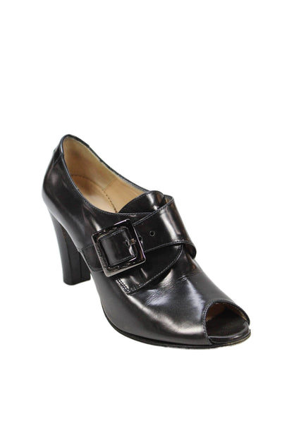 Taryn Rose Womens Leather Peep Toe Buckled Pump High Heels Black Size 9