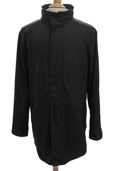 Armani Collezioni Mens Overcoat Black 100% Polyester Button High Neck Size 44