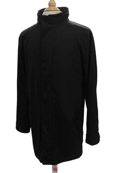 Armani Collezioni Mens Overcoat Black 100% Polyester Button High Neck Size 44