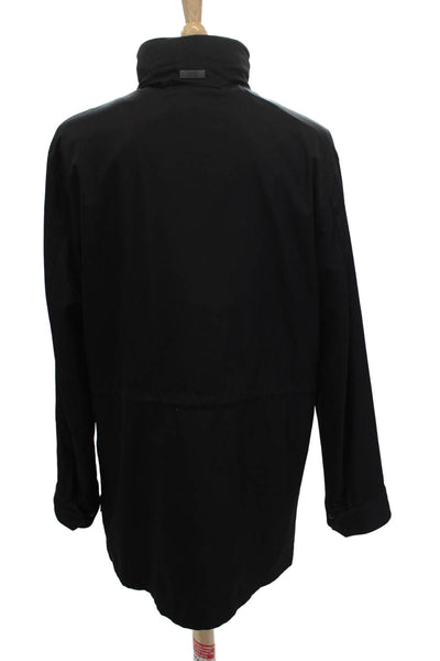 Armani Collezioni Mens Overcoat Black 100% Polyester Button High Neck Size 44