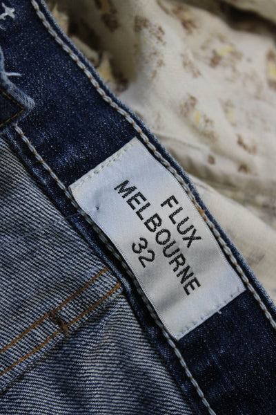 Flux Melbourne Mens Straight Jeans Dark Blue Button Mid Rise Size 32