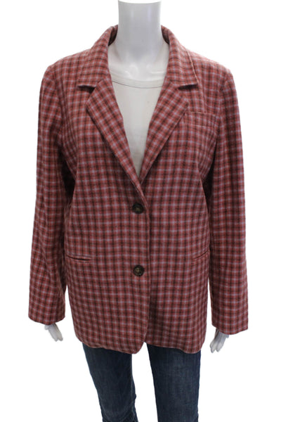 Sundance Women Brown Plaid Collared Button Blazer Long Sleeve Bohemian Size M