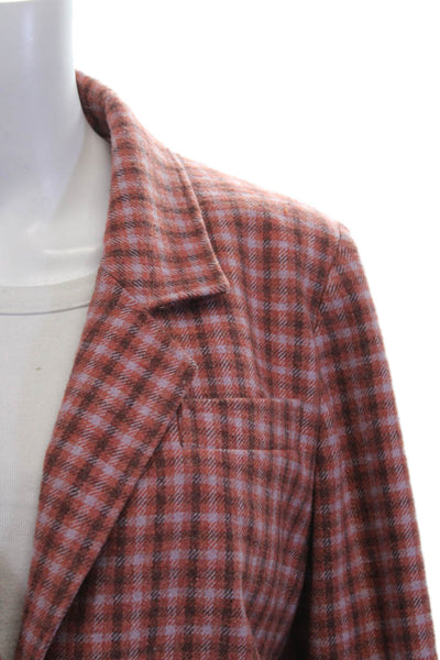 Sundance Women Brown Plaid Collared Button Blazer Long Sleeve Bohemian Size M