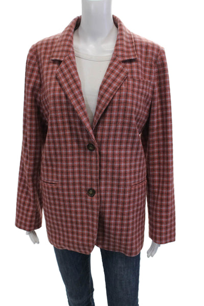 Sundance Women Brown Plaid Collared Button Blazer Long Sleeve Bohemian Size M