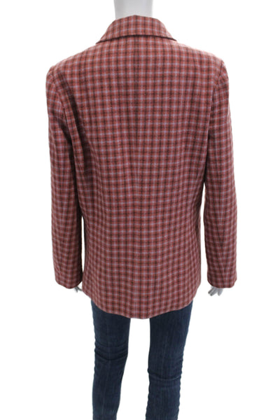 Sundance Women Brown Plaid Collared Button Blazer Long Sleeve Bohemian Size M