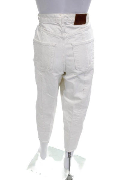 Zara Womens Cropped White High Rise Cotton Pants Size 4
