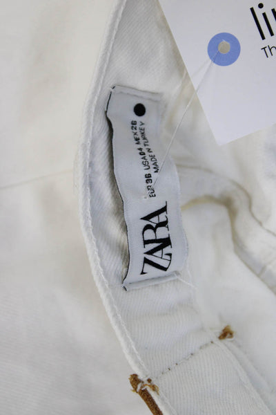 Zara Womens Cropped White High Rise Cotton Pants Size 4
