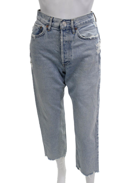 Agolde Womens Cropped Mom Jeans Light Blue High Rise Size 24