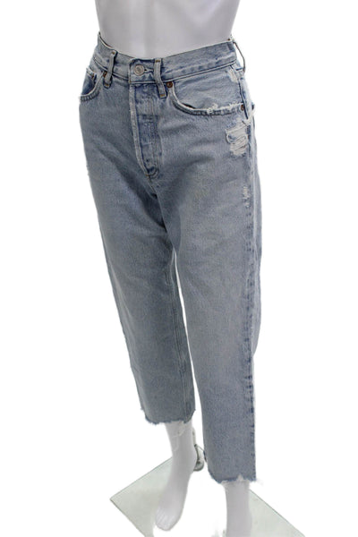 Agolde Womens Cropped Mom Jeans Light Blue High Rise Size 24