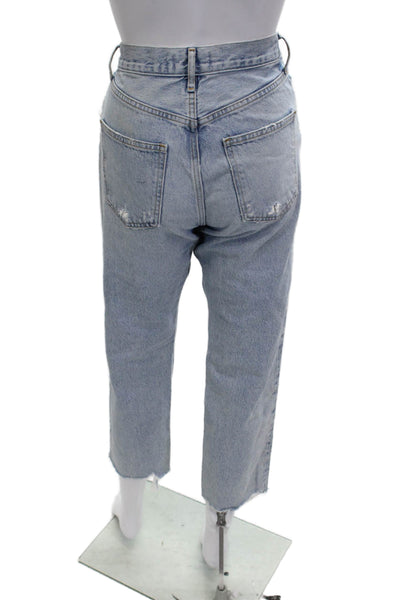 Agolde Womens Cropped Mom Jeans Light Blue High Rise Size 24