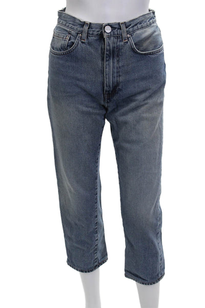 Toteme Women Cropped Mom Jeans Blue High Waist Button 100% Cotton Size 27