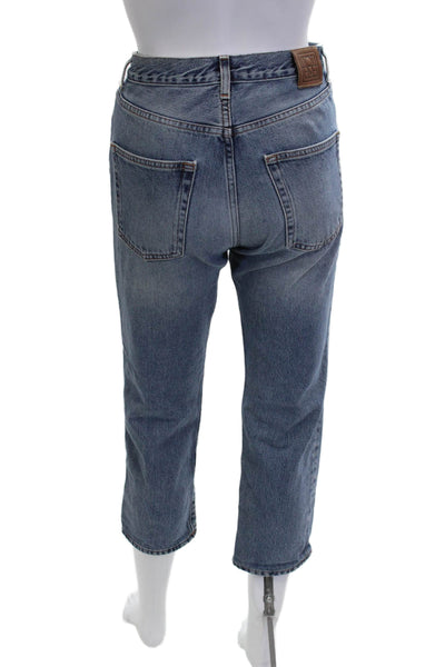 Toteme Women Cropped Mom Jeans Blue High Waist Button 100% Cotton Size 27
