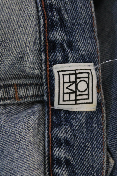 Toteme Women Cropped Mom Jeans Blue High Waist Button 100% Cotton Size 27