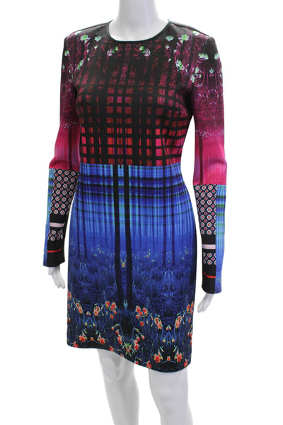 Clover Canyon Women Black Bodycon Mini Dress Long Sleeve Round Neck Size L