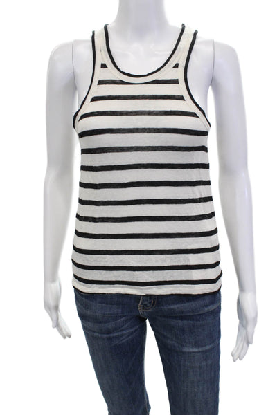 Massimo Dutti Womens Black Striped Cotton Sleeveless Round Neck Tank Size XS