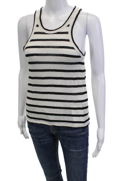 Massimo Dutti Womens Black Striped Cotton Sleeveless Round Neck Tank Size XS