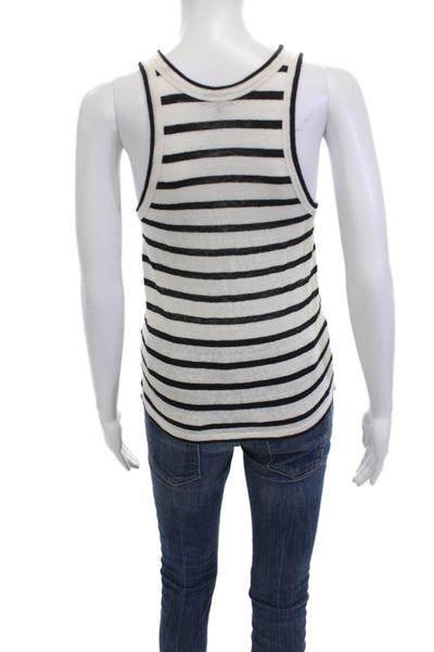 Massimo Dutti Womens Black Striped Cotton Sleeveless Round Neck Tank Size XS