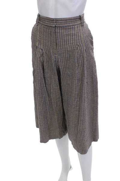 Massimo Dutti Women Cropped Check Pants Beige Button Closure Size 2