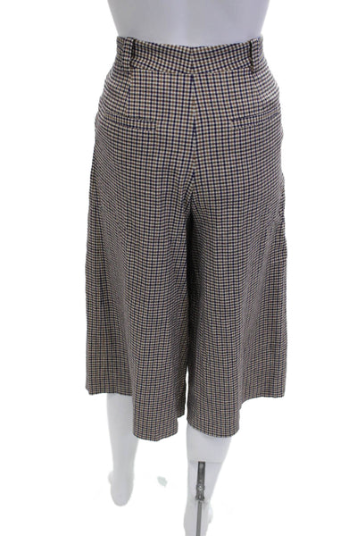 Massimo Dutti Women Cropped Check Pants Beige Button Closure Size 2