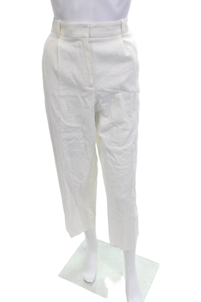 Zara Women Cropped Ankle Dress Pants White Linen Viscose Size XS