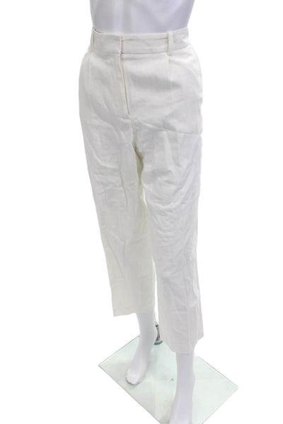Zara Women Cropped Ankle Dress Pants White Linen Viscose Size XS