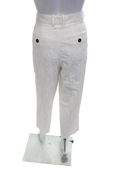 Zara Women Cropped Ankle Dress Pants White Linen Viscose Size XS