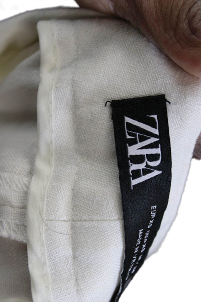 Zara Women Cropped Ankle Dress Pants White Linen Viscose Size XS