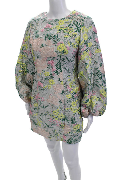 MacDuggal Women Shift Dress Gray Floral Long Sleeve Round Neck Polyester Size 4