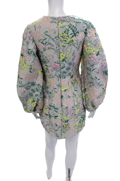 MacDuggal Women Shift Dress Gray Floral Long Sleeve Round Neck Polyester Size 4