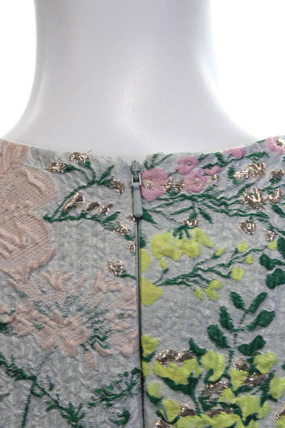 MacDuggal Women Shift Dress Gray Floral Long Sleeve Round Neck Polyester Size 4