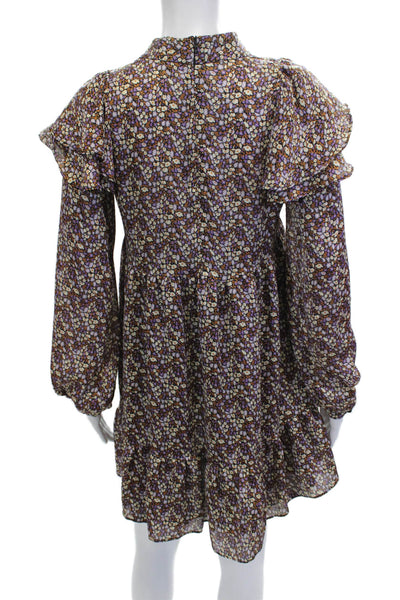 Zara Women A-Line Mini Black Floral Long Sleeve High Neck Dress Size XS
