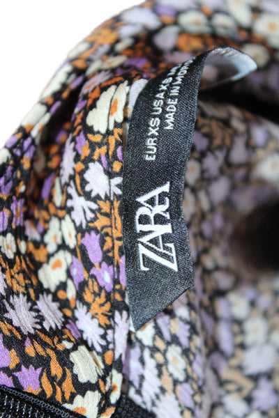 Zara Women A-Line Mini Black Floral Long Sleeve High Neck Dress Size XS