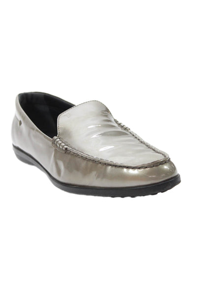 Tods Women's Round Toe Leather Slip-On Loafers Shoes Gray Size 41