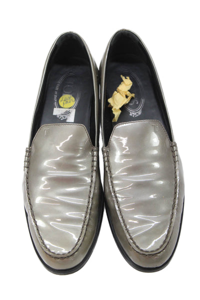Tods Women's Round Toe Leather Slip-On Loafers Shoes Gray Size 41