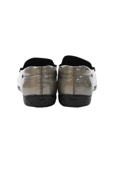Tods Women's Round Toe Leather Slip-On Loafers Shoes Gray Size 41