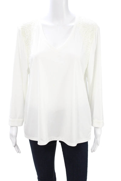 Karl Lagerfeld Women Tunic Blouse White V-Neck Long Sleeve Polyester Size L
