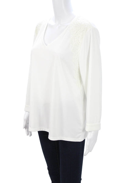 Karl Lagerfeld Women Tunic Blouse White V-Neck Long Sleeve Polyester Size L