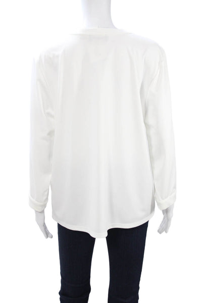 Karl Lagerfeld Women Tunic Blouse White V-Neck Long Sleeve Polyester Size L