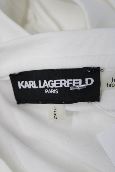 Karl Lagerfeld Women Tunic Blouse White V-Neck Long Sleeve Polyester Size L