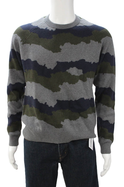 J Brand Mens Dark Blue Camouflage Pullover Cotton Cashmere Size S