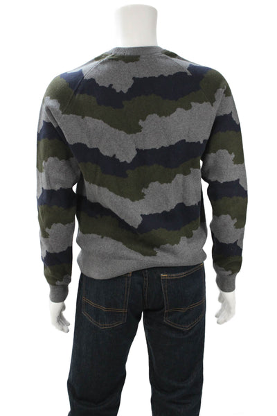 J Brand Mens Dark Blue Camouflage Pullover Cotton Cashmere Size S