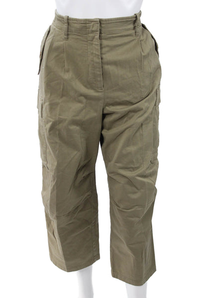 Reiss Women Cargo Cropped Pants Green Button Cotton Elastane Size 12