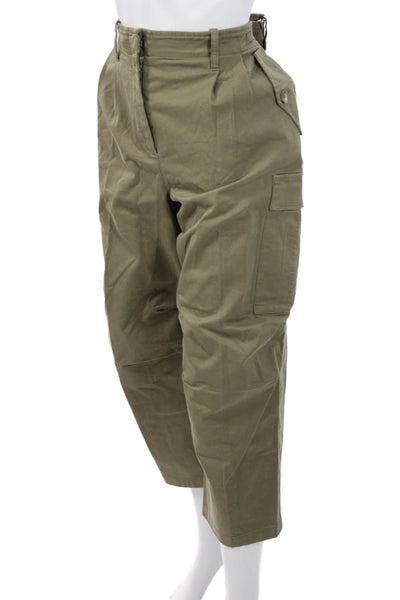 Reiss Women Cargo Cropped Pants Green Button Cotton Elastane Size 12