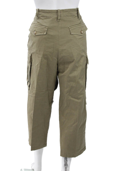Reiss Women Cargo Cropped Pants Green Button Cotton Elastane Size 12