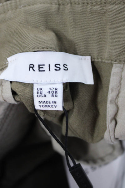 Reiss Women Cargo Cropped Pants Green Button Cotton Elastane Size 12