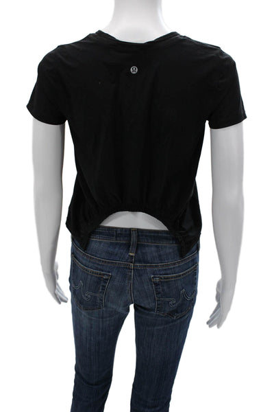 Lululemon Womens Black Cropped Basic Crew Neck Short Sleeve T-Shirt Size S