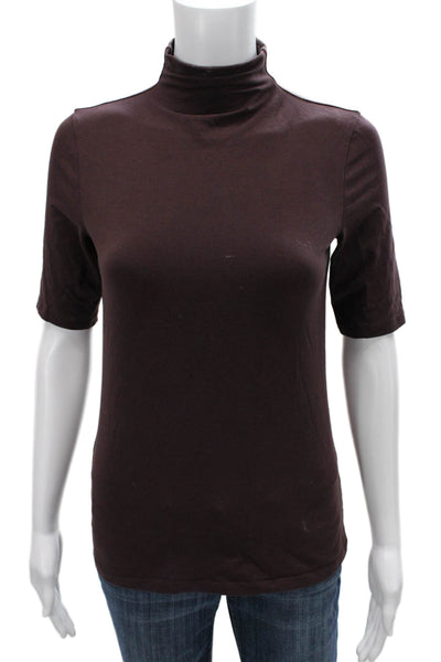 Theory Women Jersey T-Shirt Mock Neck Short Sleeve Brown Pima Cotton Size PP